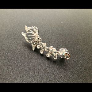 Silver Butterfly Ear Climber Earring w/Rhinestones